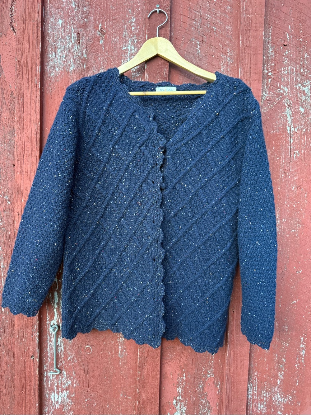 Navy Knit Button-Front Women's Sweater 100% wool Cardigan
